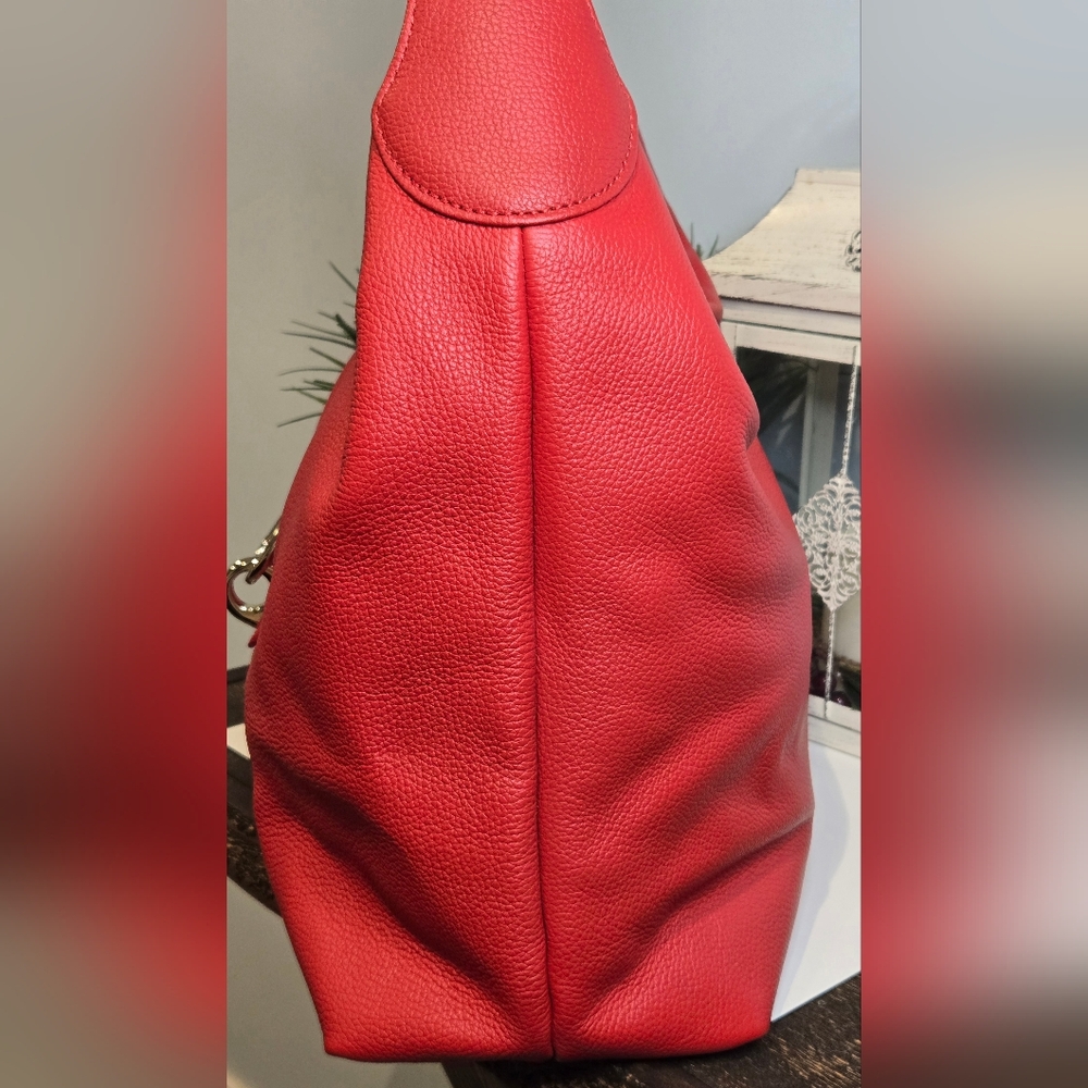 Dooney & Bourke Logo Lock Vibrant Red Hobo Bag - Picture 3 of 16